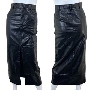 Zara Women Size XS Black Faux Leather Croc Embossed Slit Pencil Midi NEW Skirt